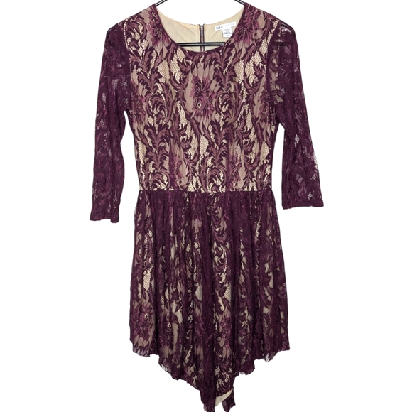 Bar III Front Row Purple Cream Lace Three Quarter Sleeve Cocktail Dress Small - Picture 1 of 16